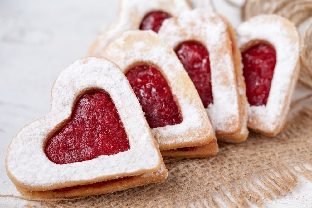 Strawberry jam heart-shaped cookies